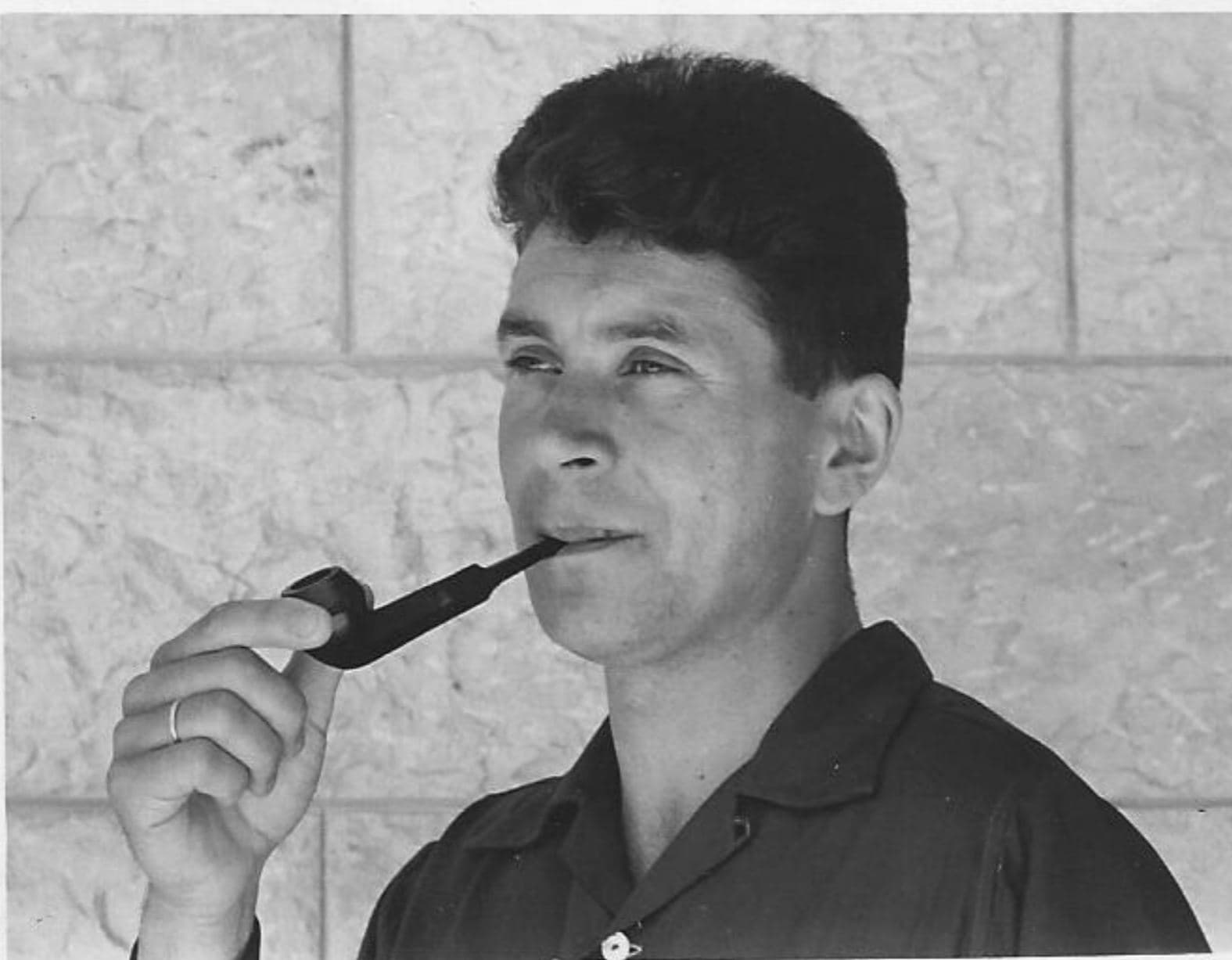 Shlomo smoking a pipe in Israel